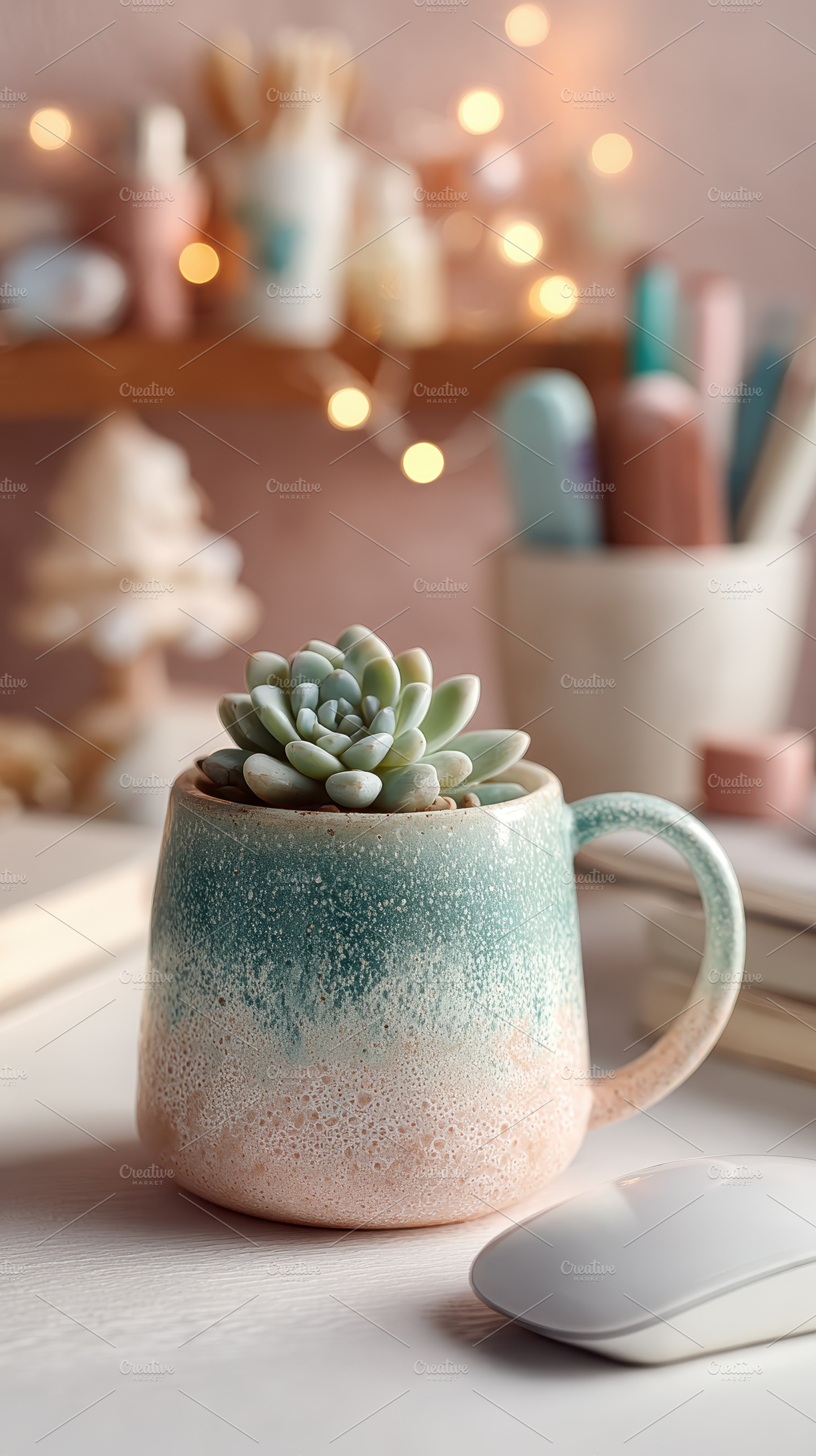 Succulent in a Teal and Peach Mug Co, a Photo by Pixeness Studio