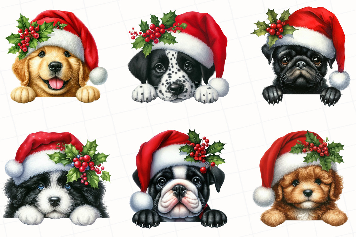 Christmas Peeking Dog Breeds Clipart, an Illustration by OK Design (Photo 3 of 5)