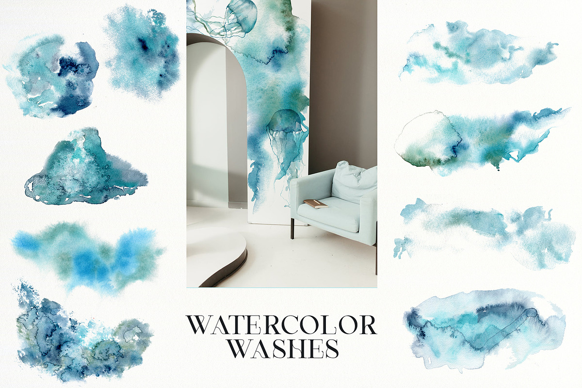 Watercolor ocean animals background, an Animal Illustration by Yuliya Derbisheva (Photo 13 of 13)