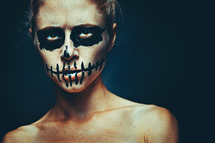 Woman horror halloween skull stock photo containing beauty and black