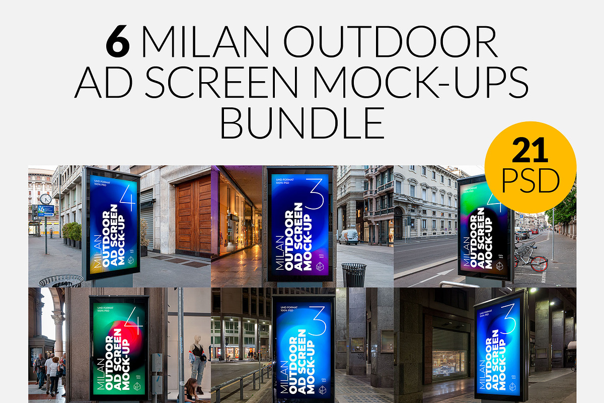 Milan Outdoor Ad Screen MockUps Set, an Advertising Mockup by Graphic Shelter (Photo 1 of 7)