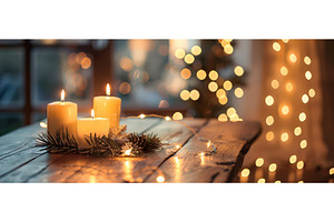 Warm holiday candles on rustic, a Holiday Photo by piter.goskov