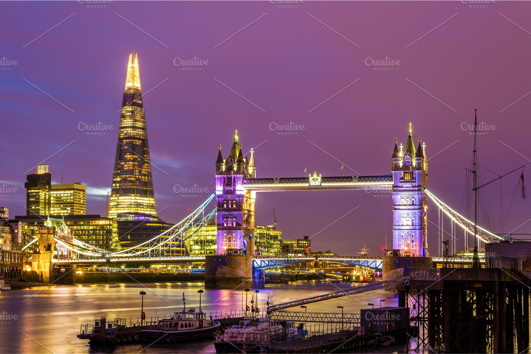View of Tower Bridge in the evening - London, an Architecture Photo by Leonid Andronov
