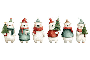 Christmas white bear set, an Animal Illustration by Ksania