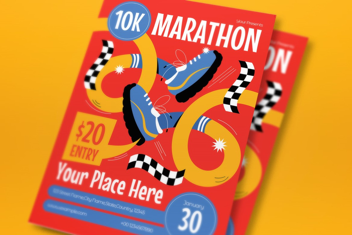 Red Quirky 10K Marathon Flyer Set, a Flyer Template by graphicook (Photo 2 of 3)