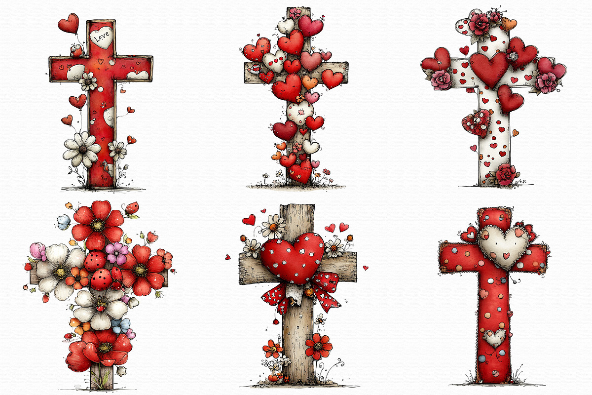 Whimsical Valentine Cross Clipart, an Illustration by Libby Wishes (Photo 2 of 9)