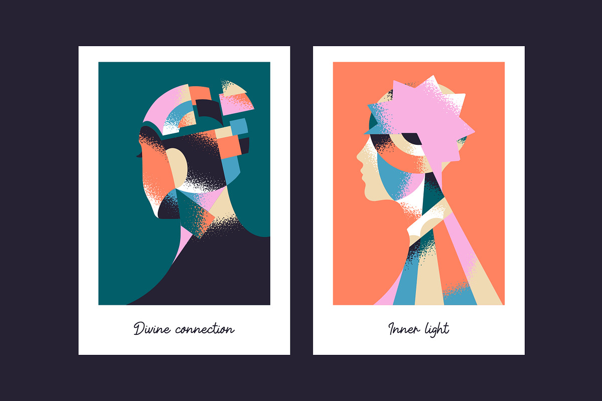 Abstract female portraits cards set, a Decorative Illustration by PaperTrident (Photo 3 of 3)