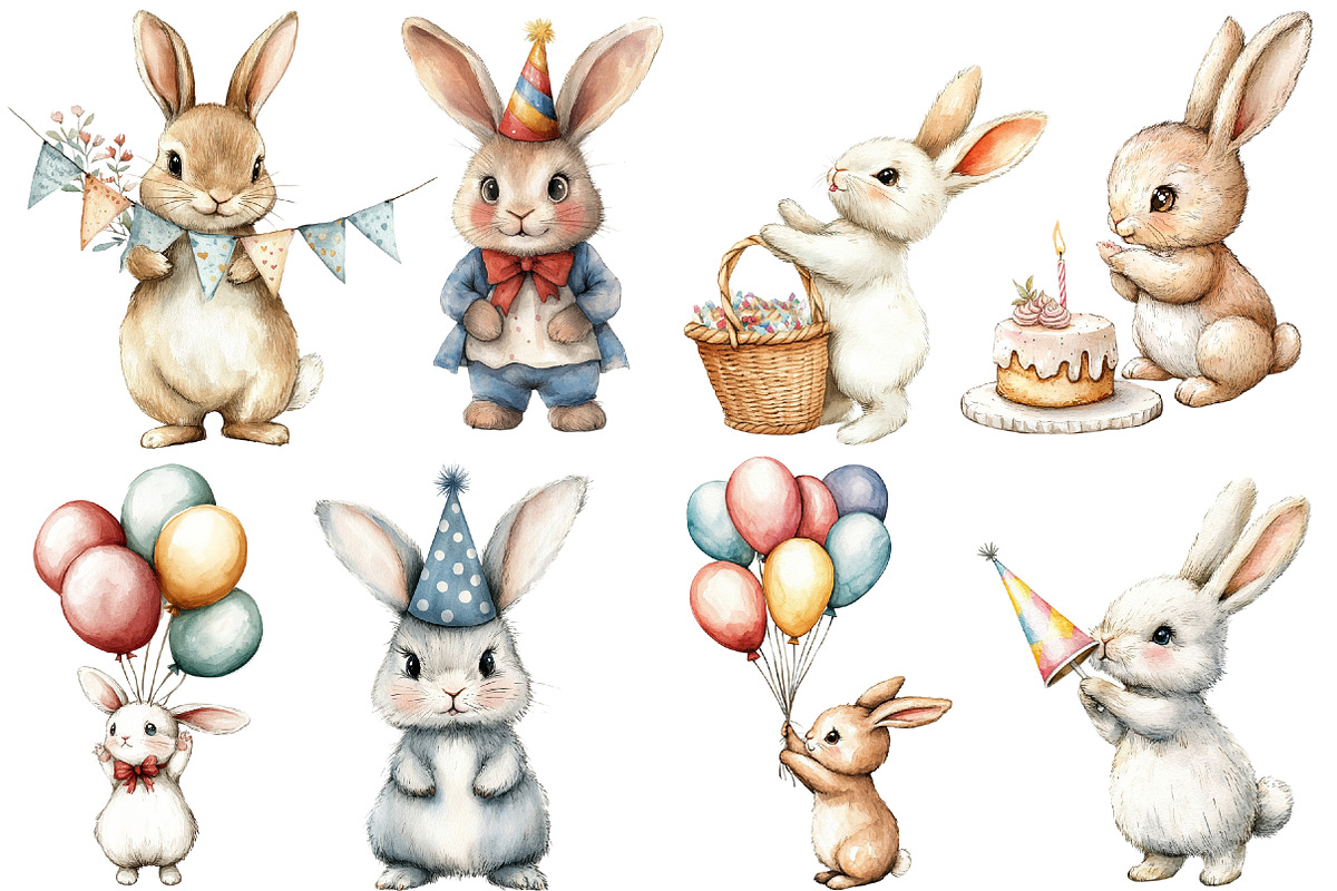 Birthday Bunny Clipart Bundle, an Illustration by Pixels.Craft (Photo 4 of 6)