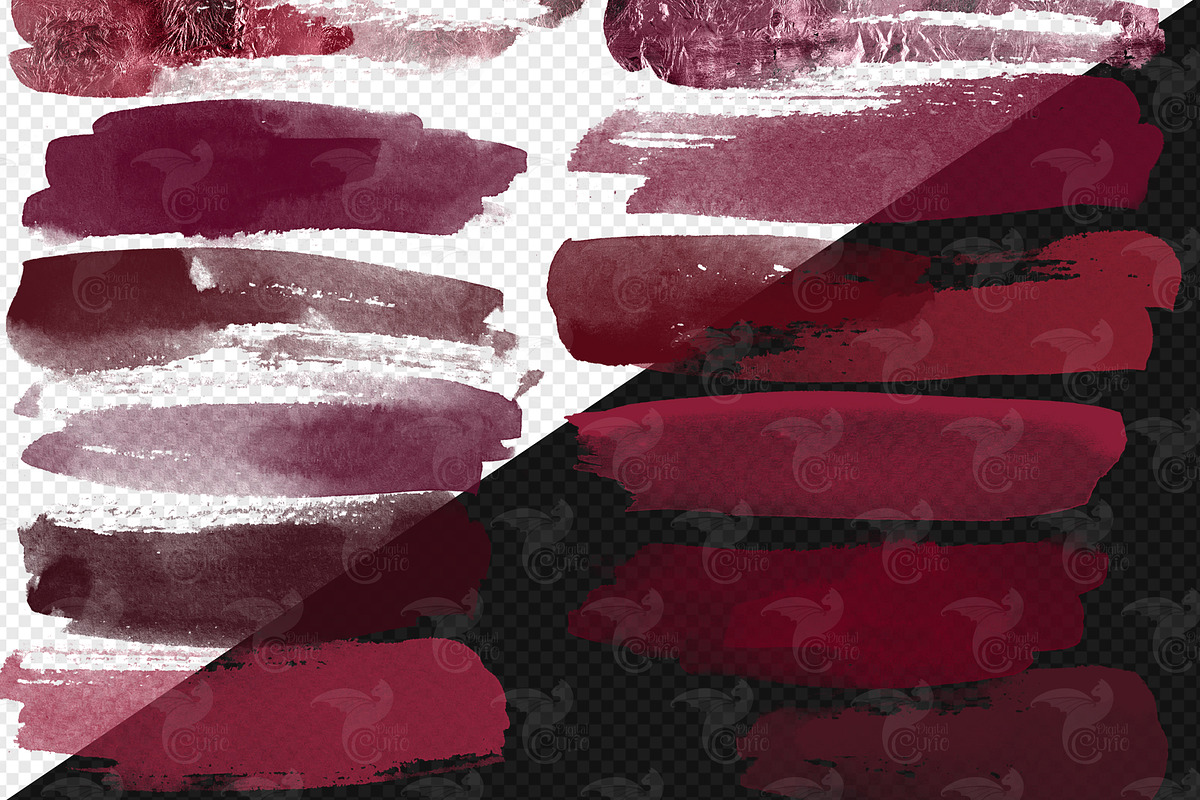 Burgundy Watercolor Brush Strokes, an Illustration by Digital Curio