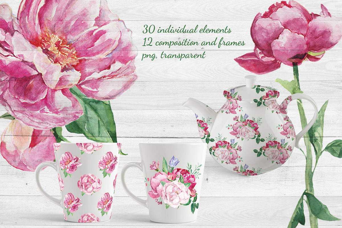 Romantic bouquet watercolor set, an Illustration by DollyPotterson (Photo 2 of 8)