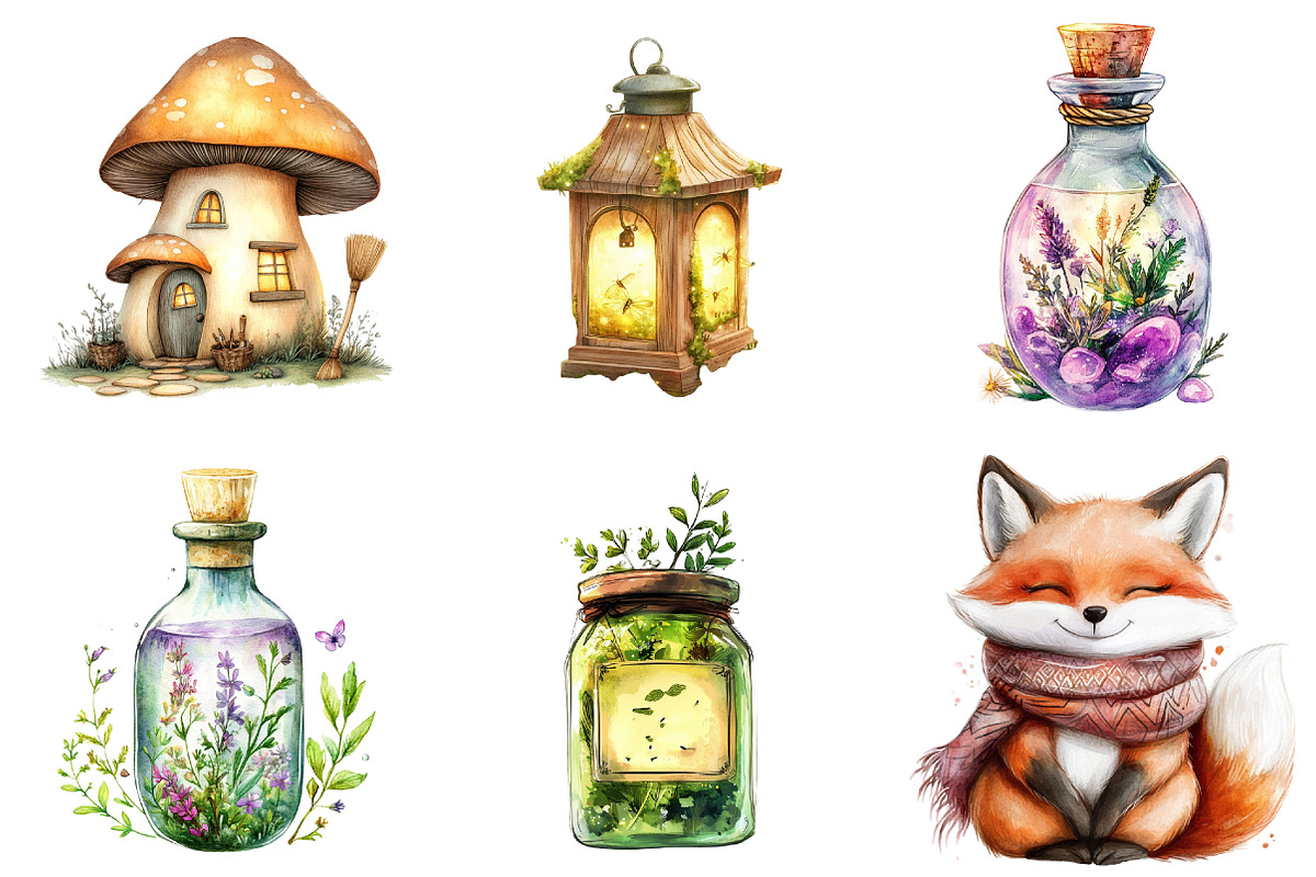 Cozy Magic Fairy Forest Witch png, an Illustration by Watercolor design (Photo 4 of 5)