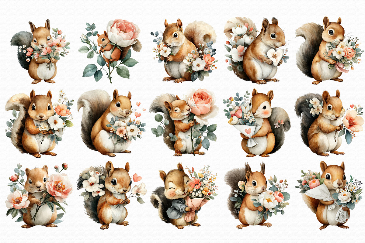 Valentine Squirrel With Flowers PNG, an Illustration by Libby Wishes (Photo 3 of 6)