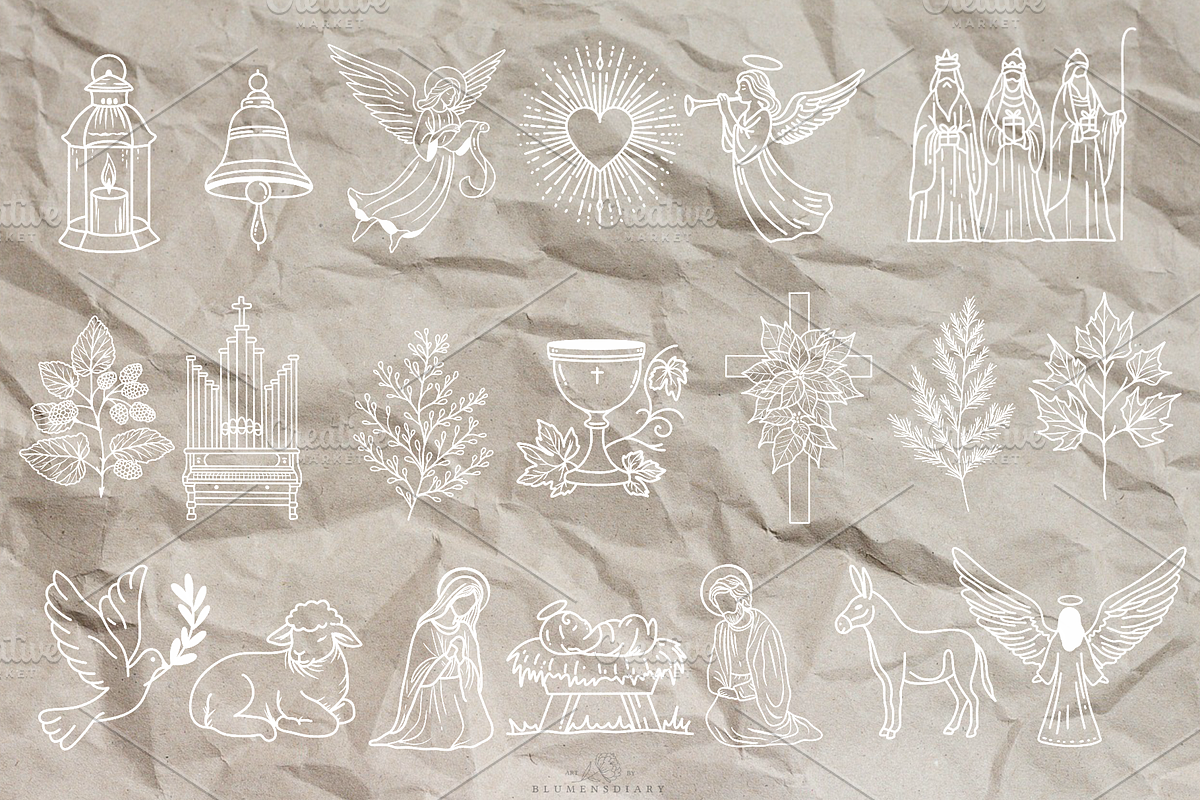 Holy Night Nativity Scene Line Art, a Seasonal Illustration by Blumensdiary (Photo 4 of 7)