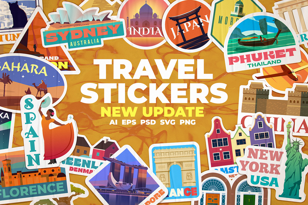 50 Travel Stickers., a Graphic by Red Monkey (Photo 1 of 7)