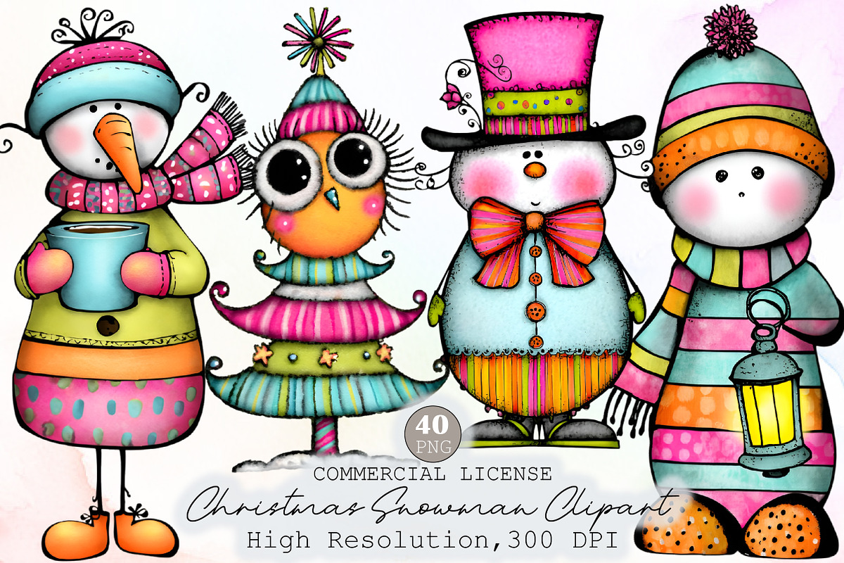 Whimsical Christmas Snowman Clipart, an Illustration by Sublimation Artist (Photo 1 of 6)