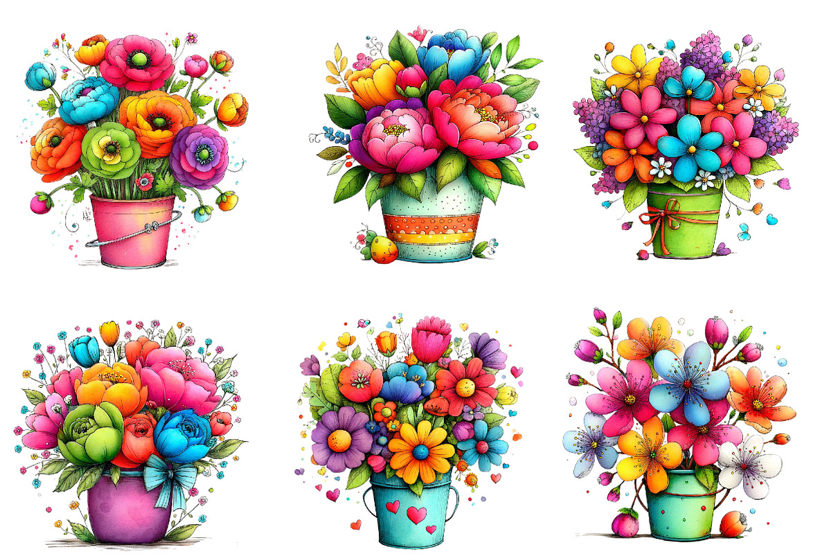 Whimsical Easter Flower Bucket Clipa, an Illustration by Designworld (Photo 3 of 6)