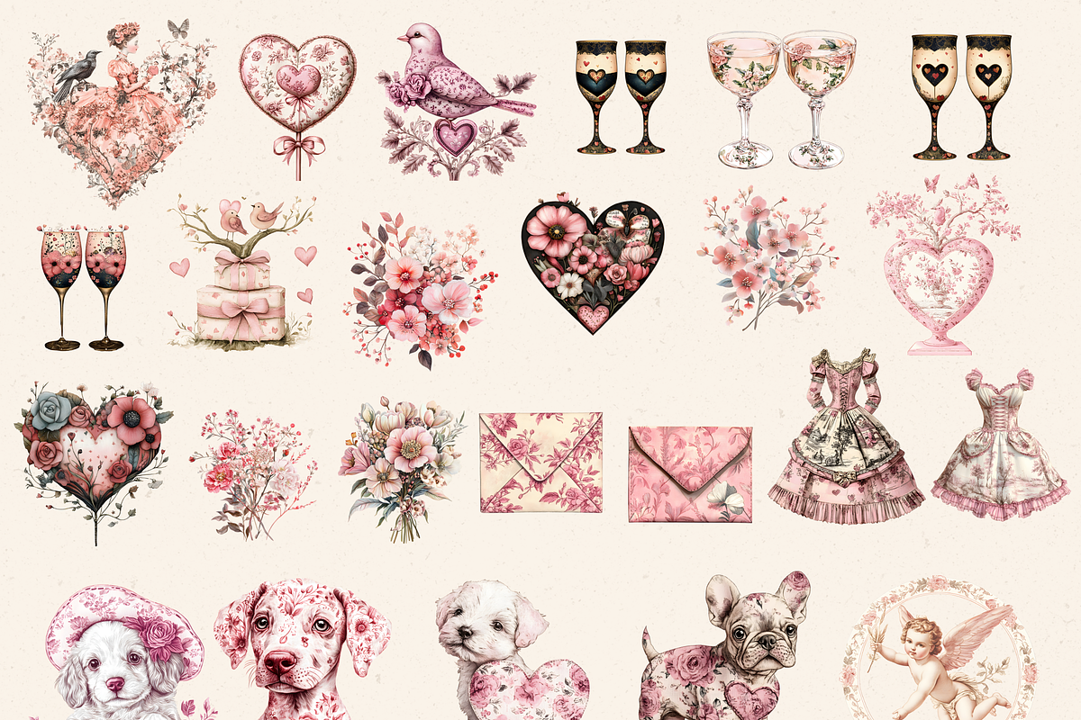 GRANDMILLENNIAL VALENTINE CLIPART, a Seasonal Illustration by Daring Digies (Photo 5 of 9)