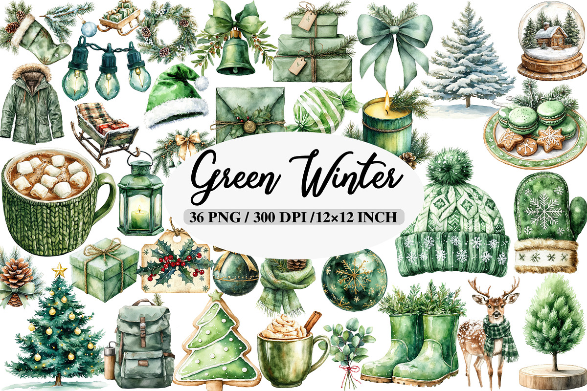 Green Winter Christmas Clipart, an Illustration by Daily.Designs (Photo 1 of 5)