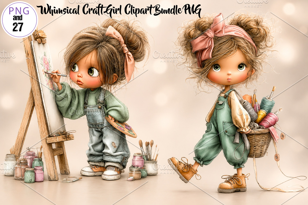 Whimsical Craft Girl Clipart Bundle, a Seasonal Illustration by CreationArt (Photo 1 of 7)