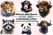 Watercolor Wild Animals Clipart, an Animal Illustration by Craft Nest (Thumbnail 1 of 5)