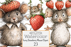 Funny Strawberry Mouse Clipart, a Seasonal Illustration by Design Market