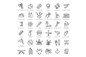 Barbershop vector icons set, an Outline Icon by Tettygreen