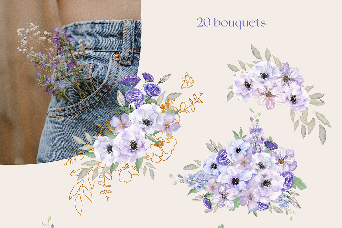 Dusk Purple. Very Peri Flowers 2022, a Decorative Illustration by Catch the Dream Art (Photo 3 of 22)