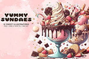 Yummy Sundaes, a Food Illustration by Digital Art Creations