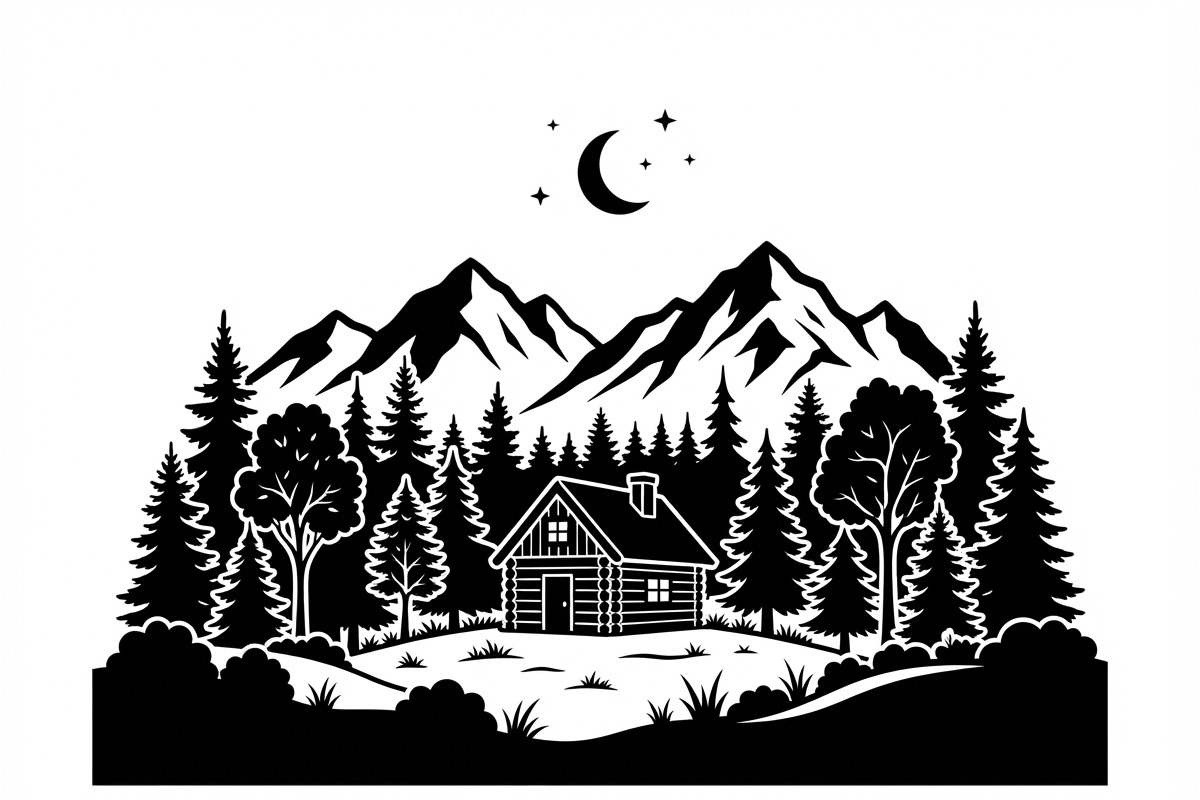 50 Forest Cabin Landscape Silhouette, an Empty State Illustration by Amazin_art (Photo 5 of 38)