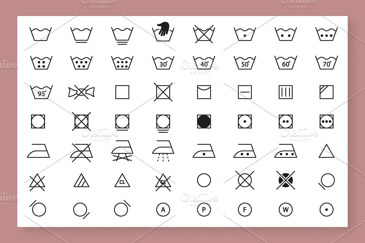 Laundry Symbols. Vector Icons Set, an Outline Icon by Vector Creator (Photo 3 of 6)