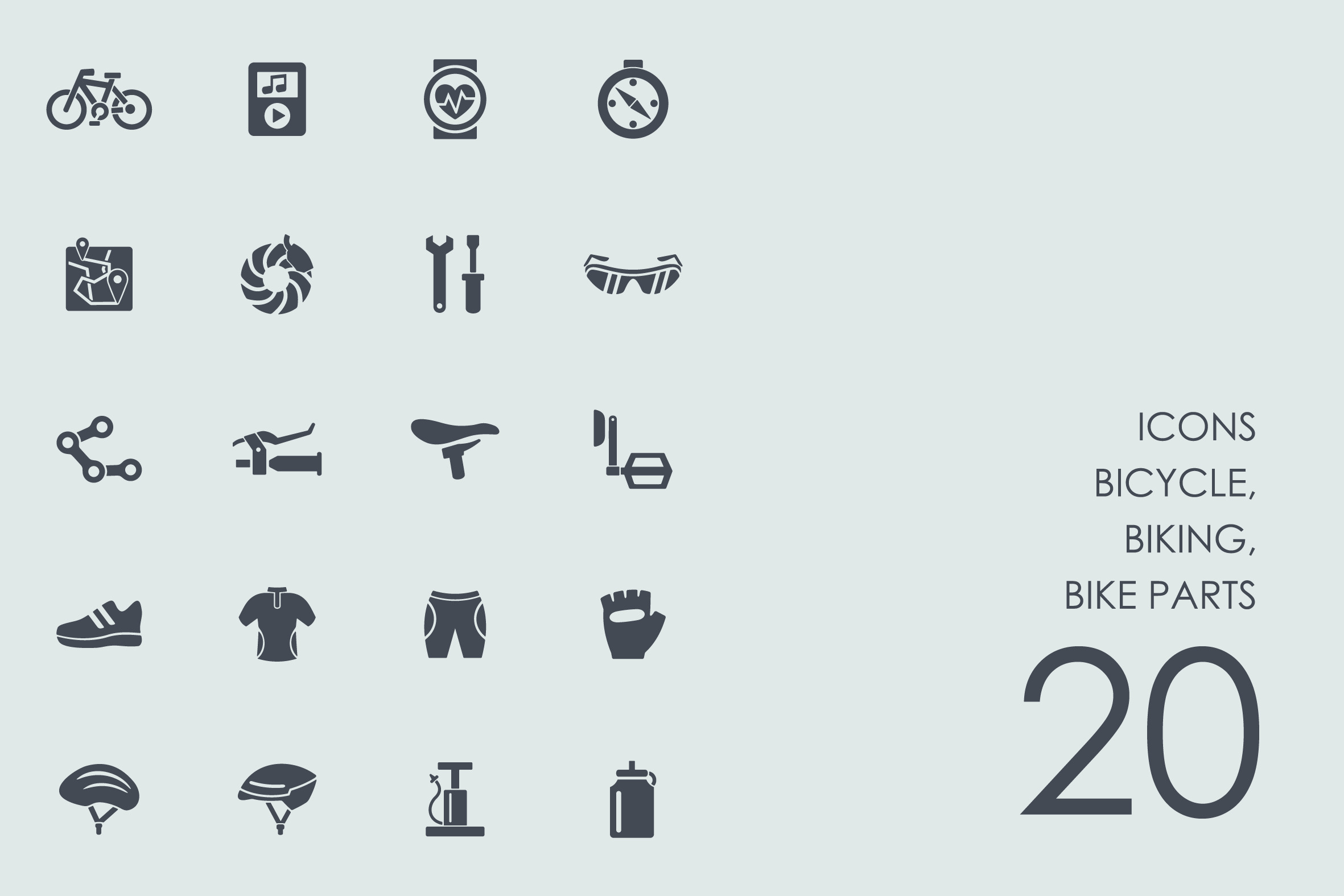 Bicycle, biking, bike parts icons, an Icon by Palau