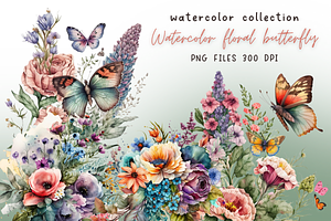 Watercolor Floral Butterfly