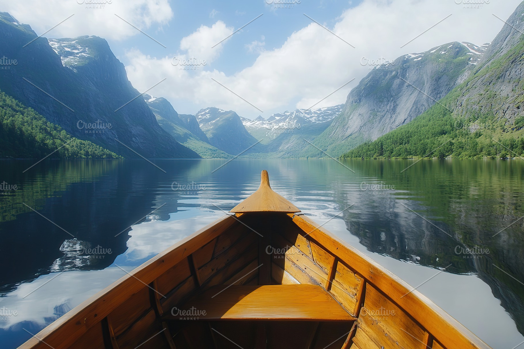 Wooden boat floating on the lake, an Arts & Entertainment Photo by AlyaAnd