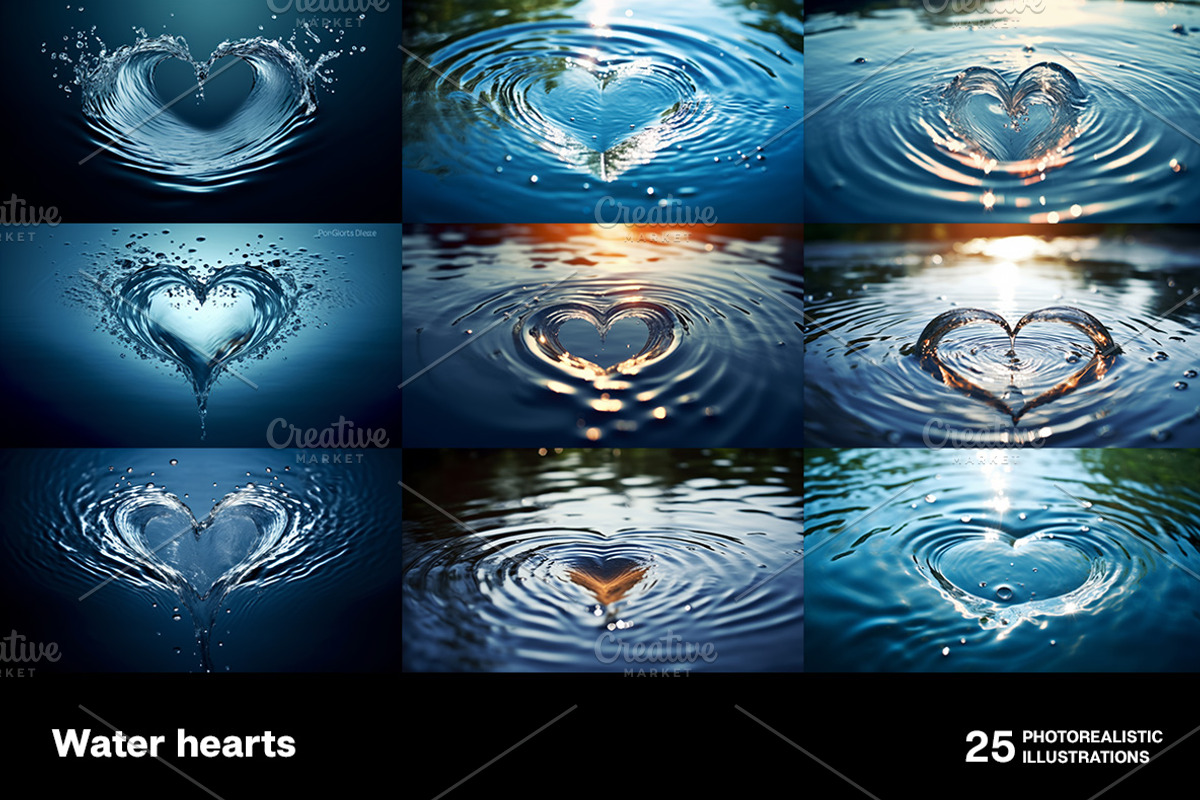 Water hearts. 25 images, a Nature Photo by Handmadefont (Photo 4 of 10)