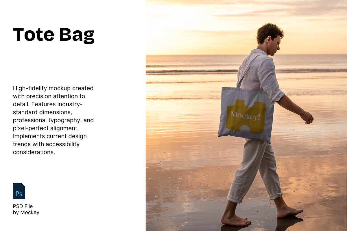 Sunset Beach Walk Tote Bag Mockup, a Merchandise Mockup by mockeyai (Photo 1 of 3)