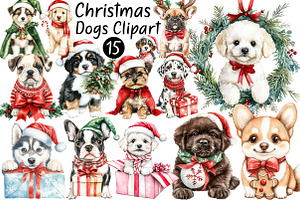 Cute Christmas Dogs Clipart, a Seasonal Illustration by CitraGraphics