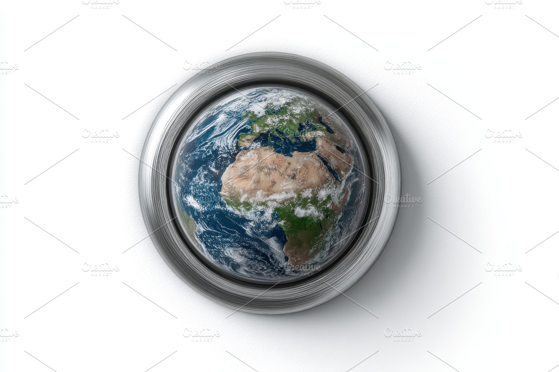 Earth globe in a metallic frame on w, an Arts & Entertainment Photo by Pixeness Studio