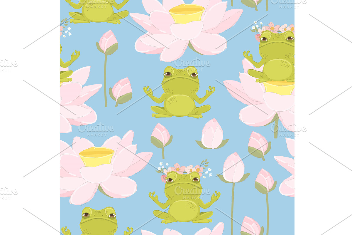 Seamless Pattern with Cute frog, an Animal Illustration by Maria Starus