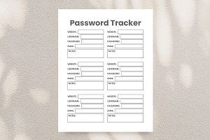 Password Tracker, Password Planner