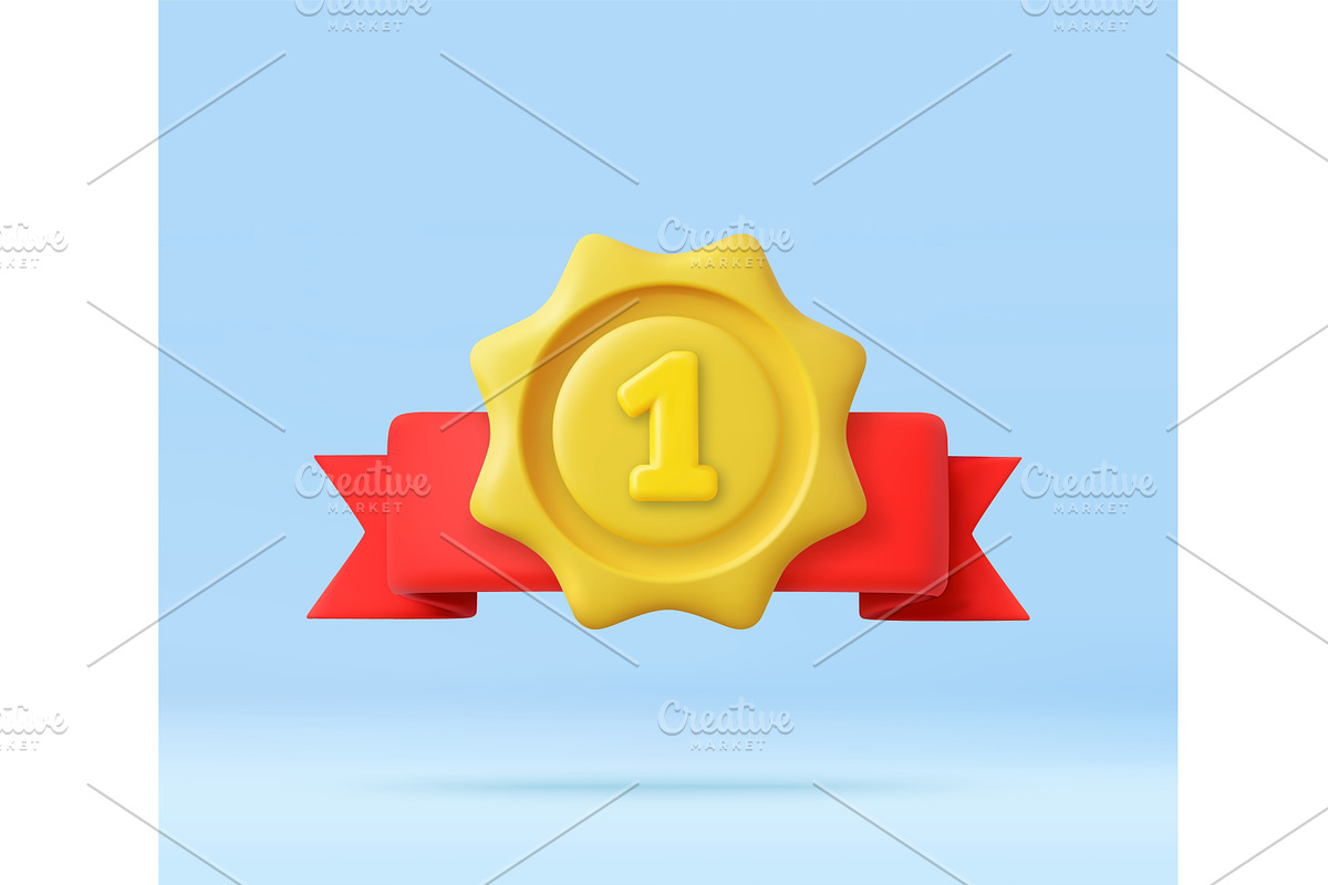 3d First place award badge with red, an Object Illustration by ModVector