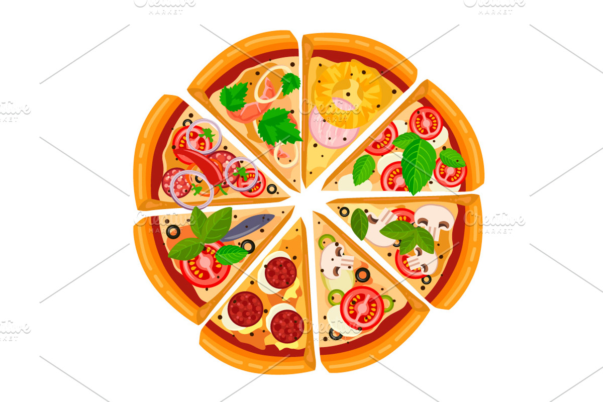 Vector pizza and ingredients, a Food Illustration by Mallinka (Photo 3 of 4)