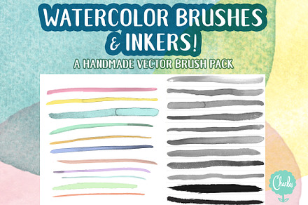 Vector Watercolor Brushes and Inkers, a Brush Add-On by Charla Makes