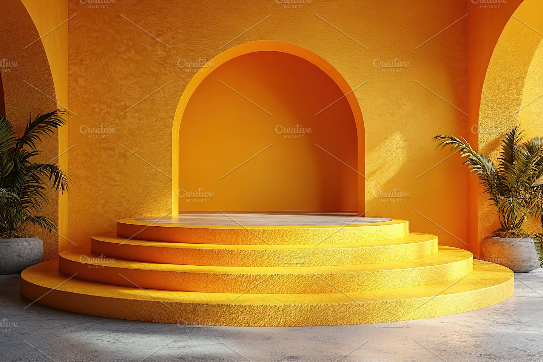 Empty podium in vibrant yellow setting ready for an event or presentation, a Background Photo by AlyaAnd