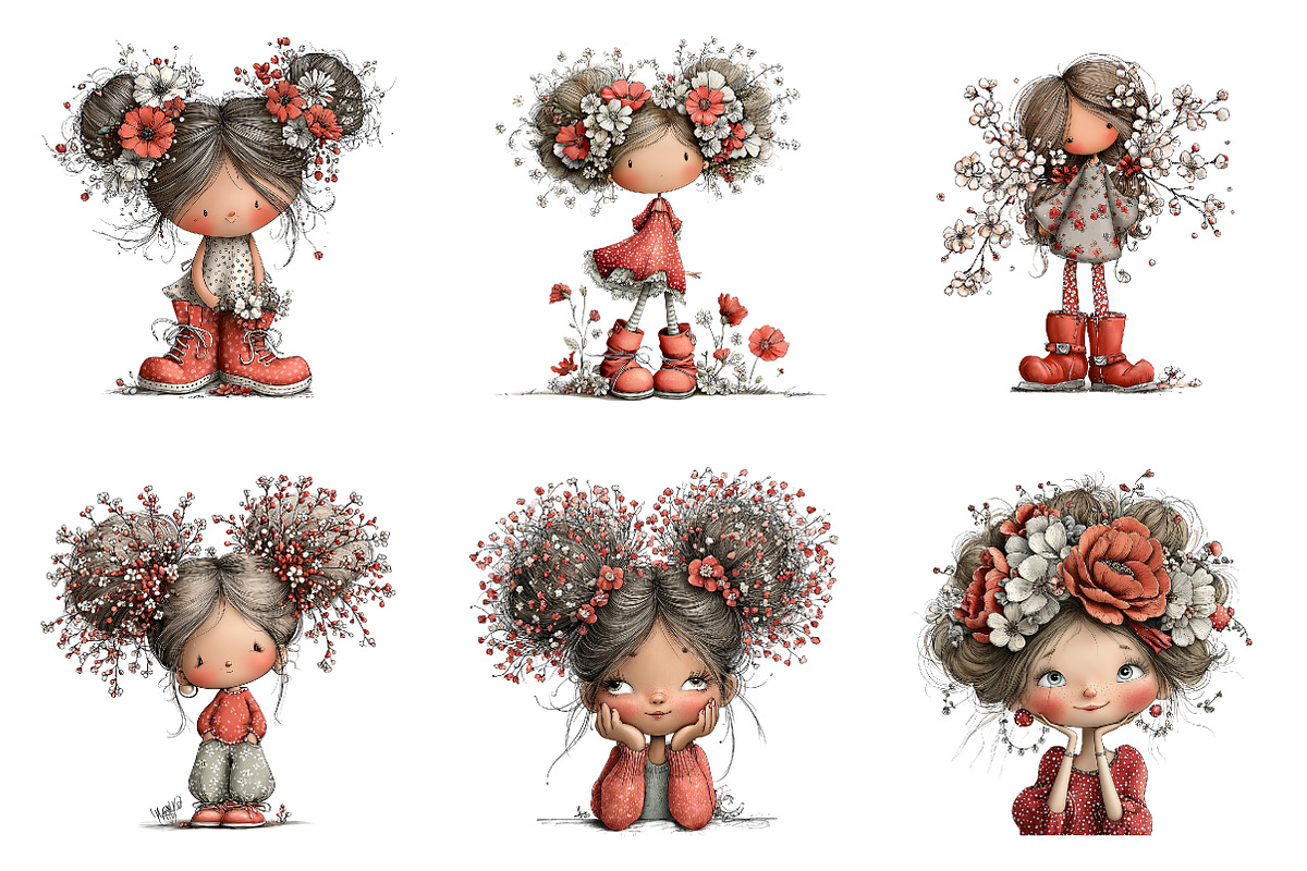 Whimsical spring girls clipart, an Illustration by SinaCreation (Photo 5 of 11)