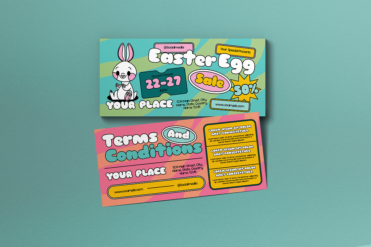 Green Pink Easter Egg Hunt Voucher, a Card Template by graphicook (Photo 1 of 3)