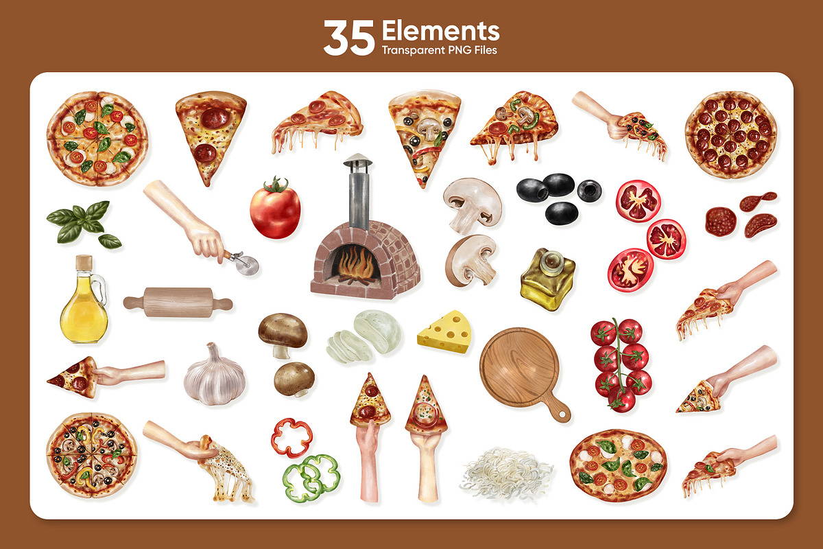 Pizza Time – Watercolor Food, a Food Illustration by CreativeValuation (Photo 2 of 11)