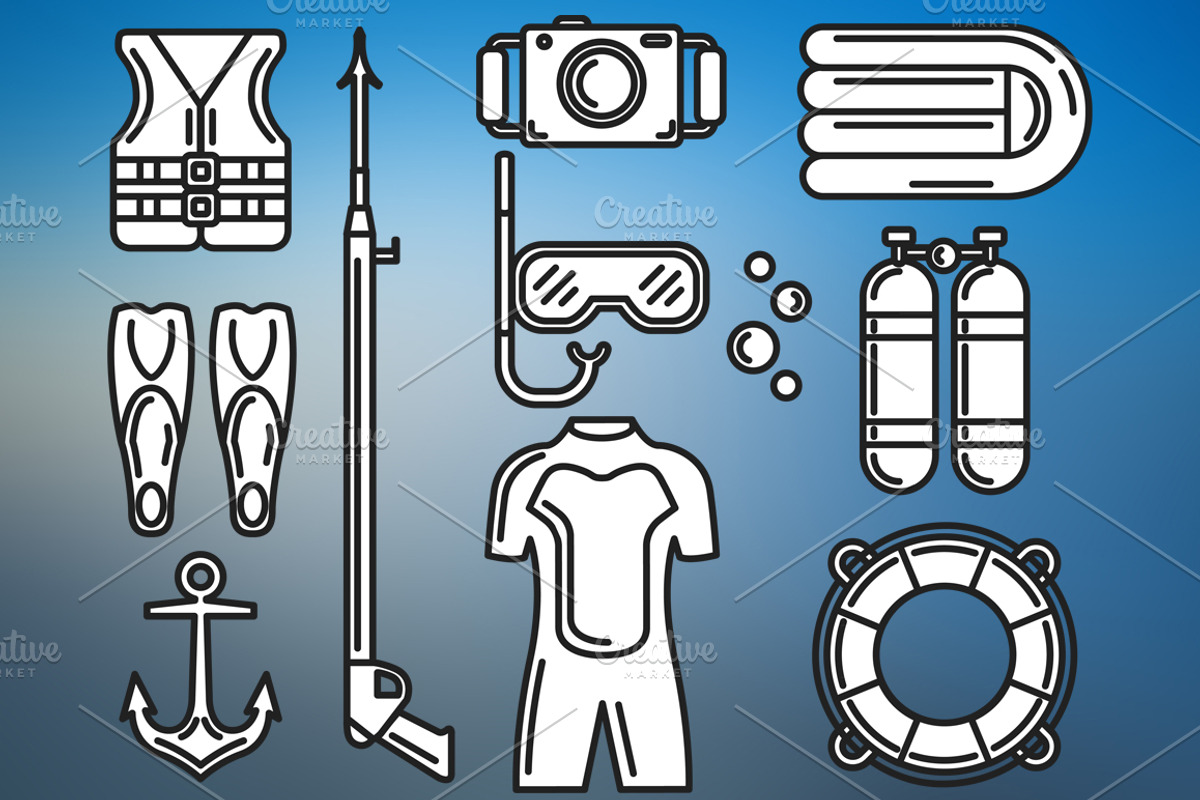 Diving Set Outlined & Colored, an Icon by DeniseUytiepo (Photo 4 of 5)
