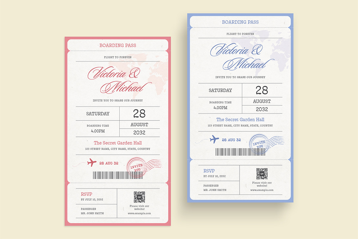 Wedding Boarding Pass Invitation Tem, a Stationery Template by BrandPacks (Photo 2 of 5)