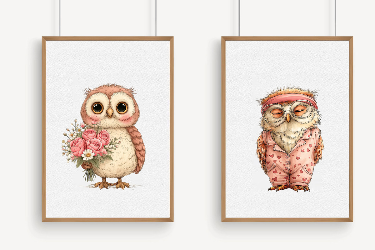Whimsical Valentine Owl Clipart, an Illustration by Libby Wishes (Photo 3 of 7)