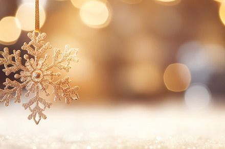 Luxurious Golden Ornament Hanging Snowflake Background, a Holiday Photo by Iconogenic